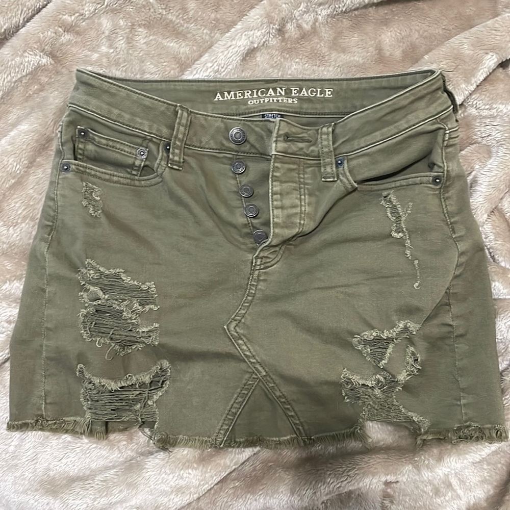 American Eagle camo green denim skirt